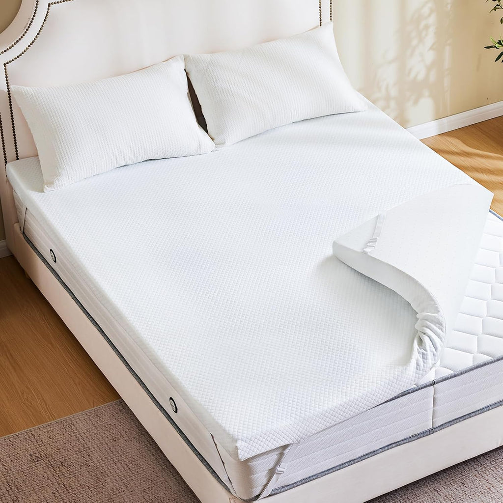 Sweetcrispy Memory Foam Mattress Topper - 3 Inch Thick Gel-Infused Cooling Pad for Queen Size Bed
