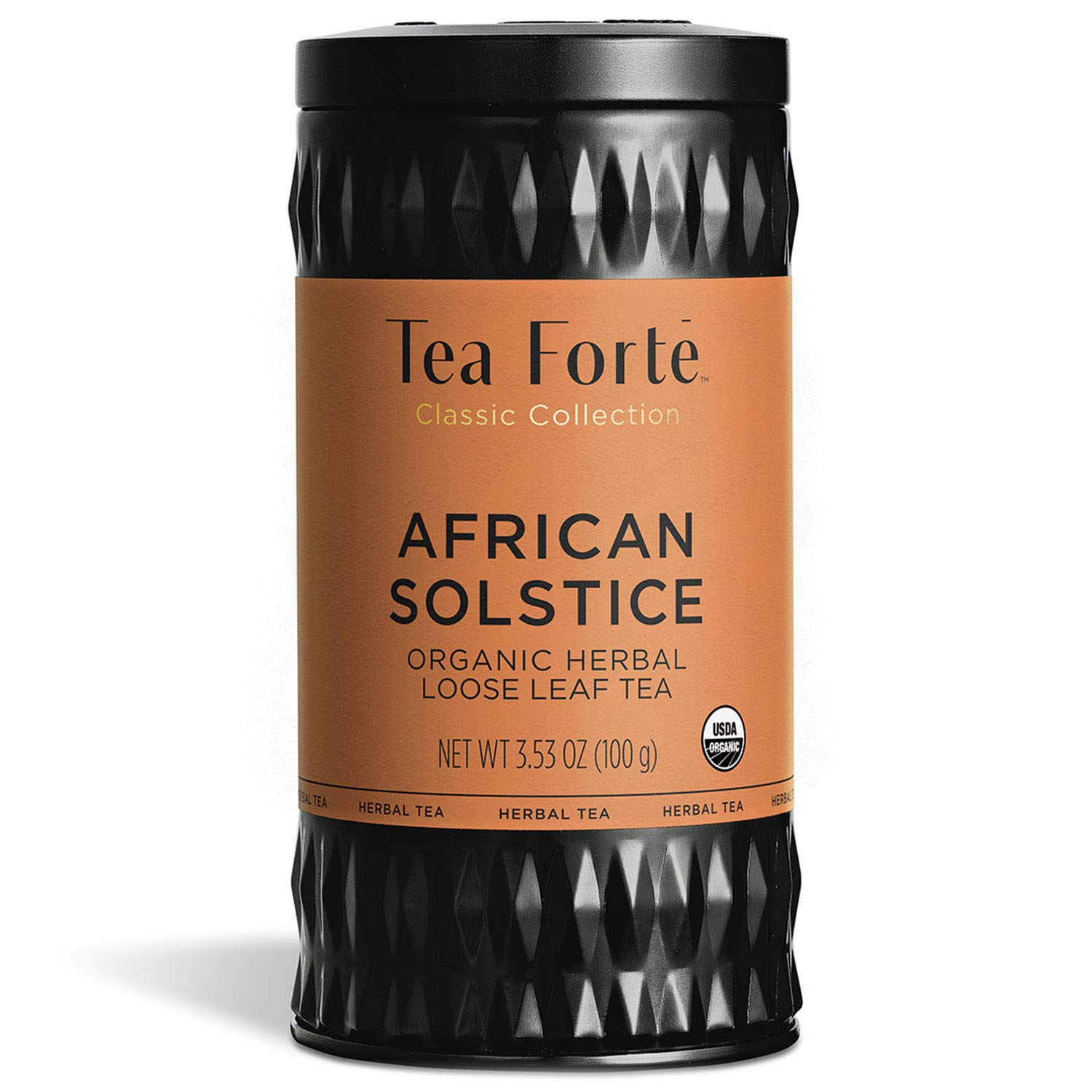 Tea Forte African Solstice Premium Loose Leaf Caffeine-Free Herbal Tea Blend Canister, Makes 35-50 Cups, Round Canister