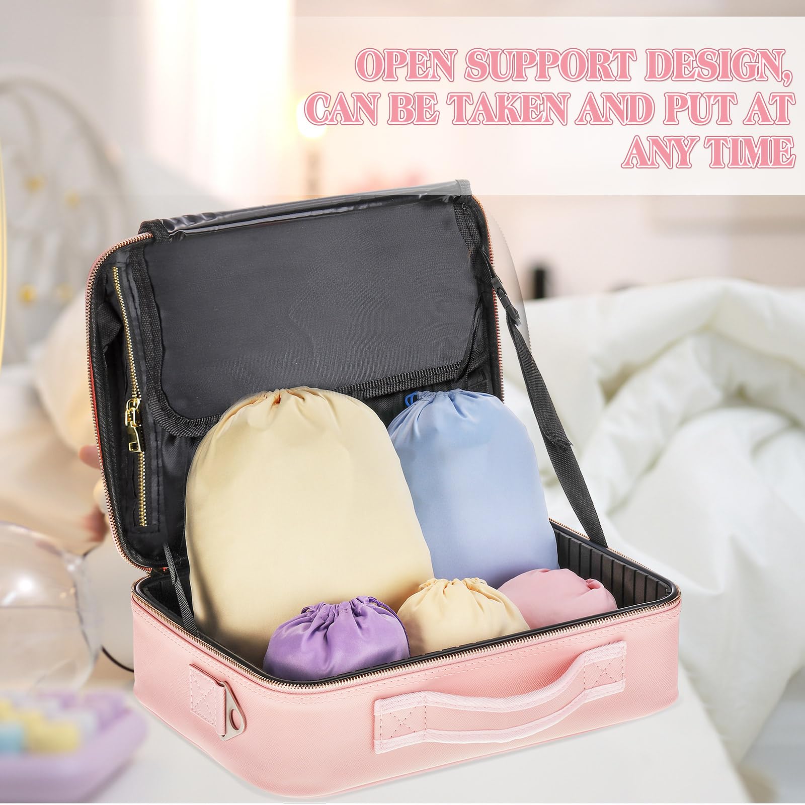 Eccliy Locking Adult Toy Bag Box Game Toys Storage Organizer with 20 Different Size Drawstring Bags Toy Storage Case for Women and Men(Pink,15.75 x 11.42 x 4.3 Inches)