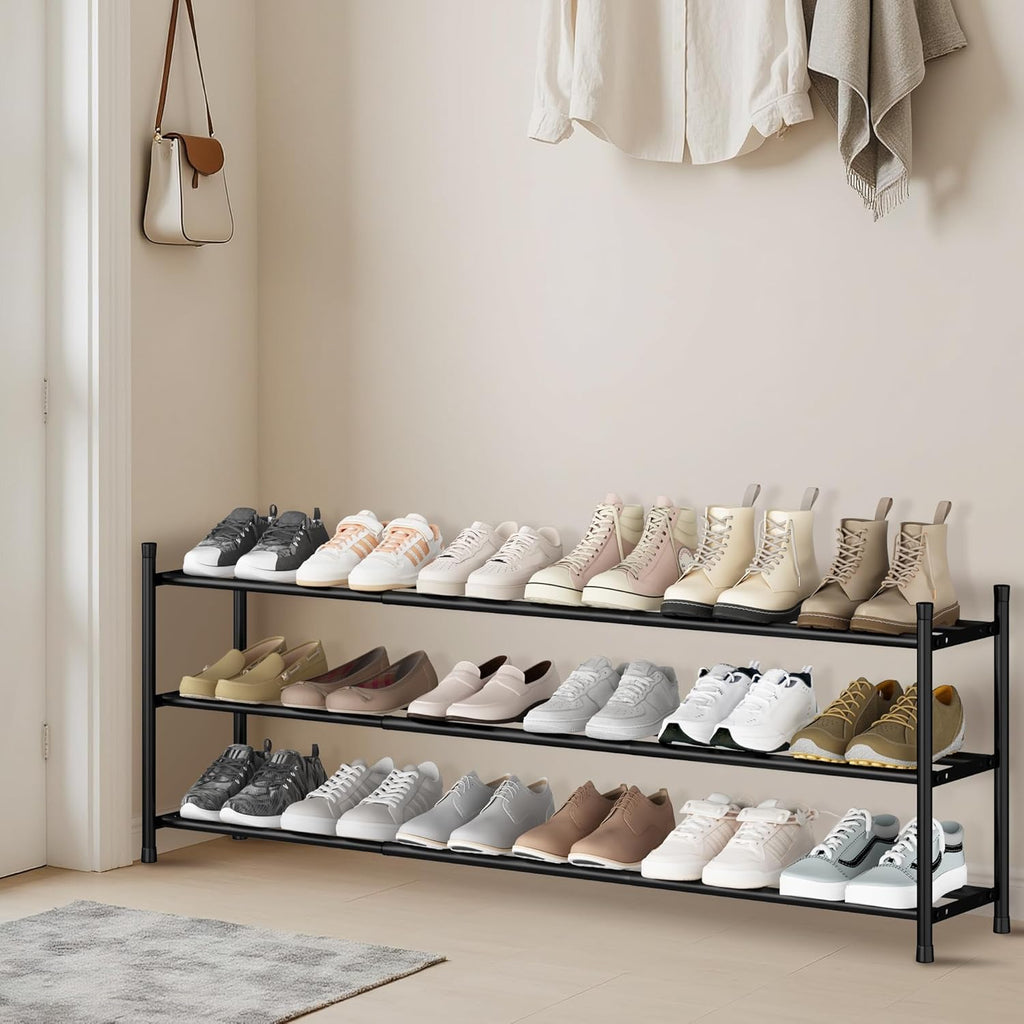 Storage Maniac Expandable Shoe Rack - Adjustable 3-Tier Metal Organizer for 18 Pairs | Ideal for Closet, Entryway, Garage