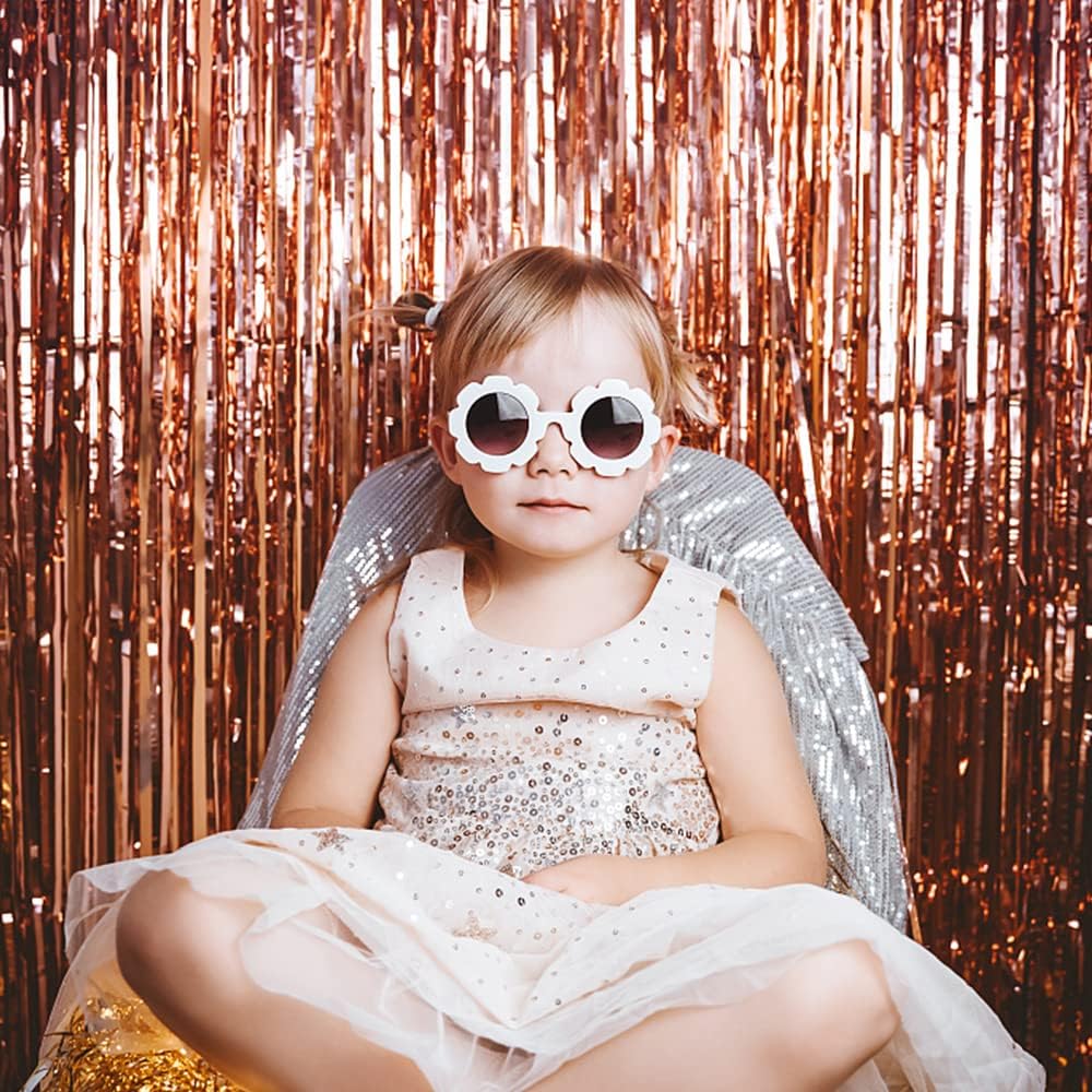 Rose Gold Foil Curtain Backdrop by [Brand Name] - 10 Pack Metallic Tinsel Fringe for Parties & Events