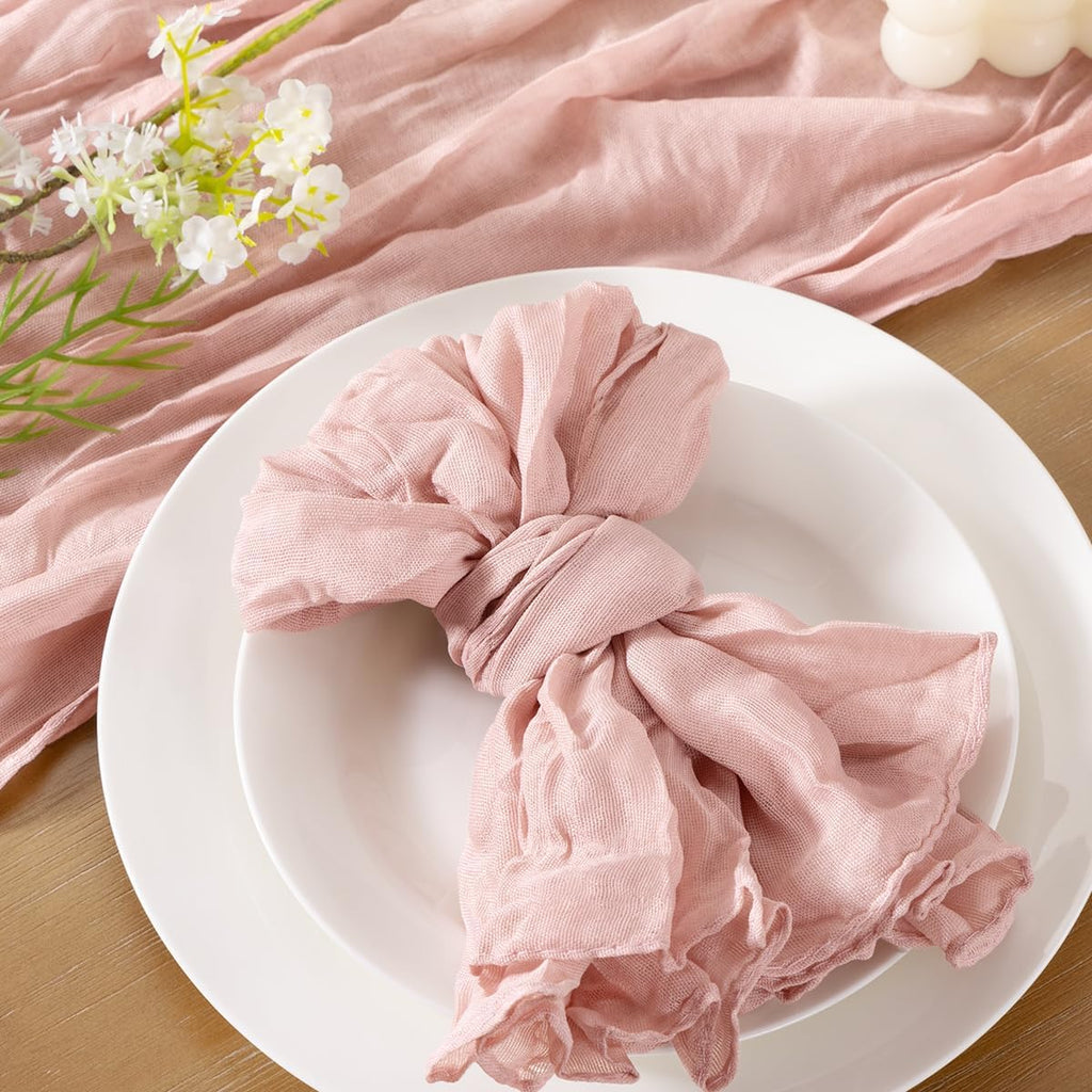 Socomi Pink Cheesecloth Napkins - Set of 10 Boho Washable Dinner Table Cloths for Spring Events