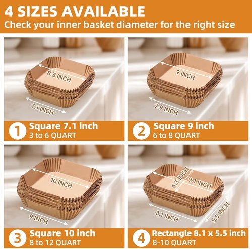 HONYAO Air Fryer Paper Liners - 10 Inch XXXL Thickened Disposable for 8-12 Qt Air Fryers | 200 Pcs