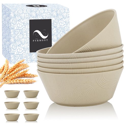 PYRMONT 36 OZ Cereal Bowls Wheat Straw Bowls Set of 6 - Alternative for Plastic Bowls Reusable Soup Bowls Microwave & Dishwasher Safe Unbreakable Bowls Kitchen for Cereal,Salad, Rice,Ramen - Beige