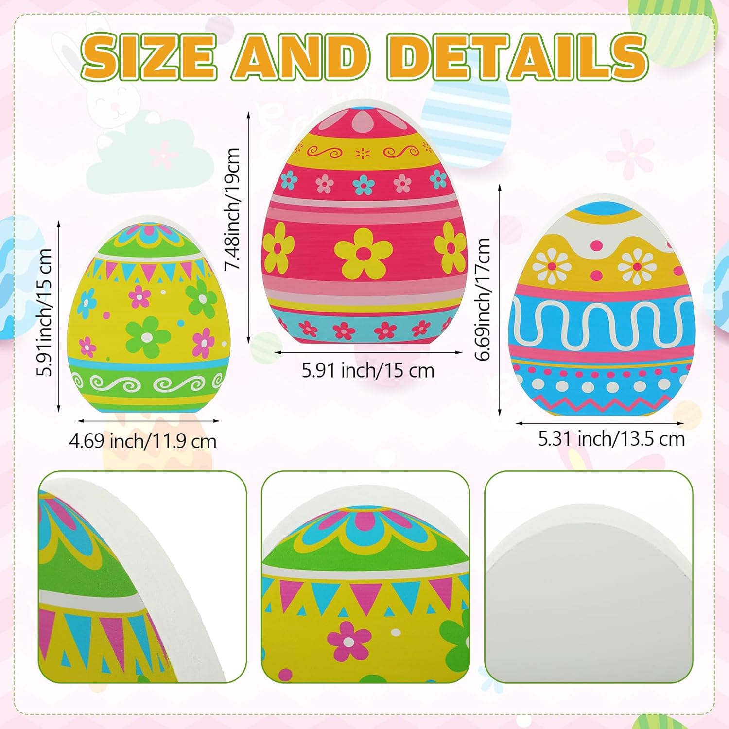 Threan Easter Egg Tabletop Decorations - 3 Pcs Wooden Signs for Spring Home & Dining Room Decor