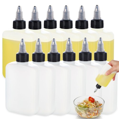 RAMFIYN 12 Pack Mini Squeeze Bottles for Liquids for Camping Kitchen, Camping Cooking, 4oz Mini Oil Bottles, Small Liquid Containers Leak Proof, Travel Oil Bottle