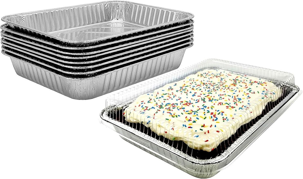 PACTOGO Disposable Aluminum Foil Oblong Cake Pans - 13" x 9" x 2" with Dome Lids | 108 Oz for Baking & Storing (Pack of 12)