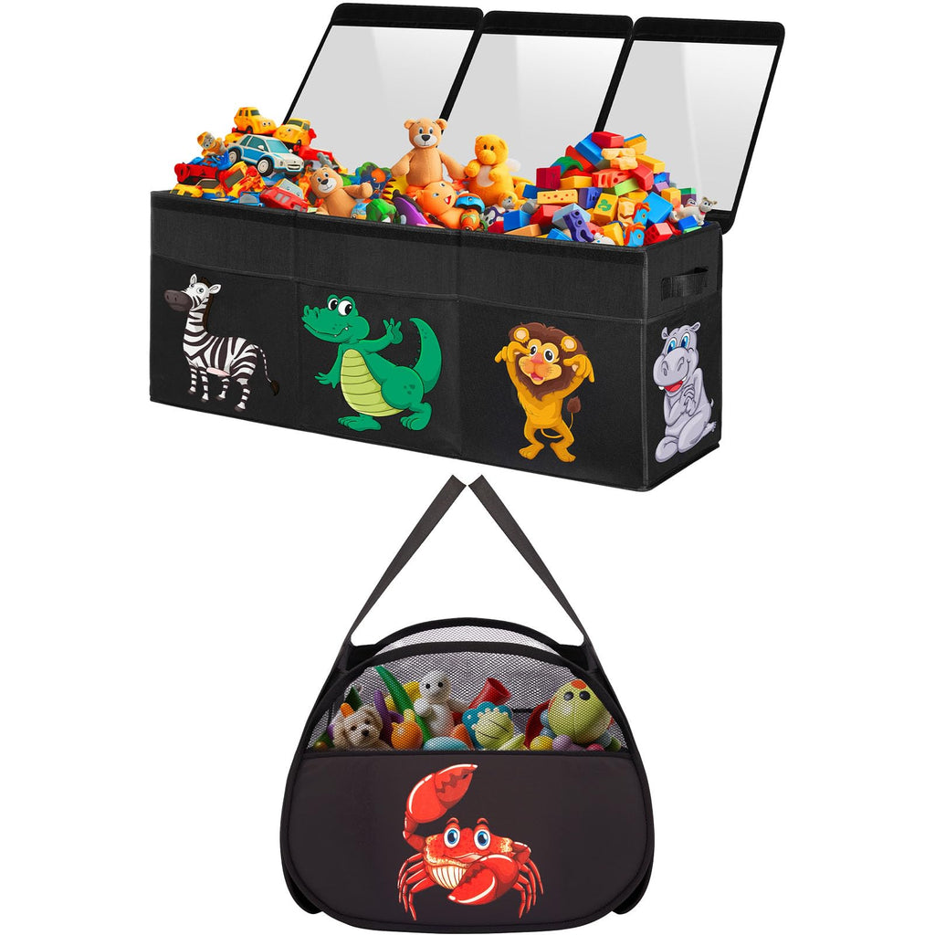 YOHOOLYO Extra Large Toy Box Collapsible Sturdy Toy Storage Organizer with Lids and 95L Collapsible Pop Up Kids Toy Box Chest with Handles