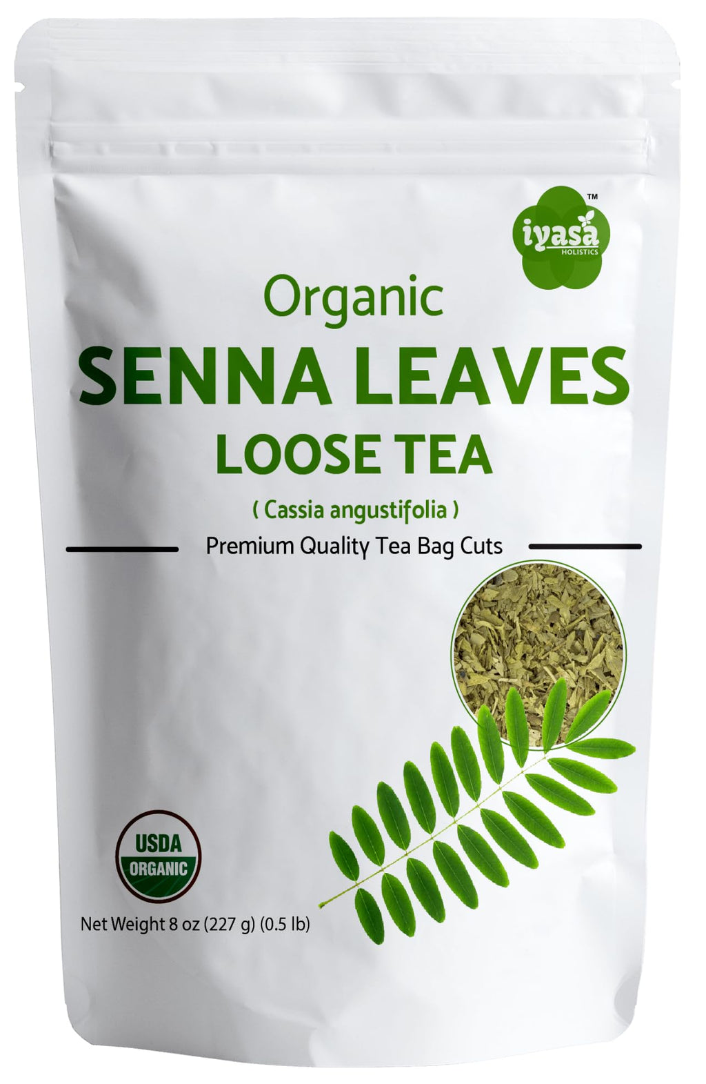 Senna Leaf 8 oz - USDA Certified Senna Leaves Organic Caffeine Free Tea for Hair & Skin Health - Pure Ayurveda Products by Iyasa Holistics
