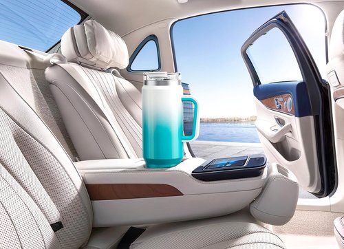 Meoky 40 oz Tumbler with Handle and Straw, Insulated Tumbler with Lid and Straw, Stainless Steel Travel Mug, Keeps Cold for 34 Hours, 100% Leak Proof, Fits in Car Cup Holder (Azure)
