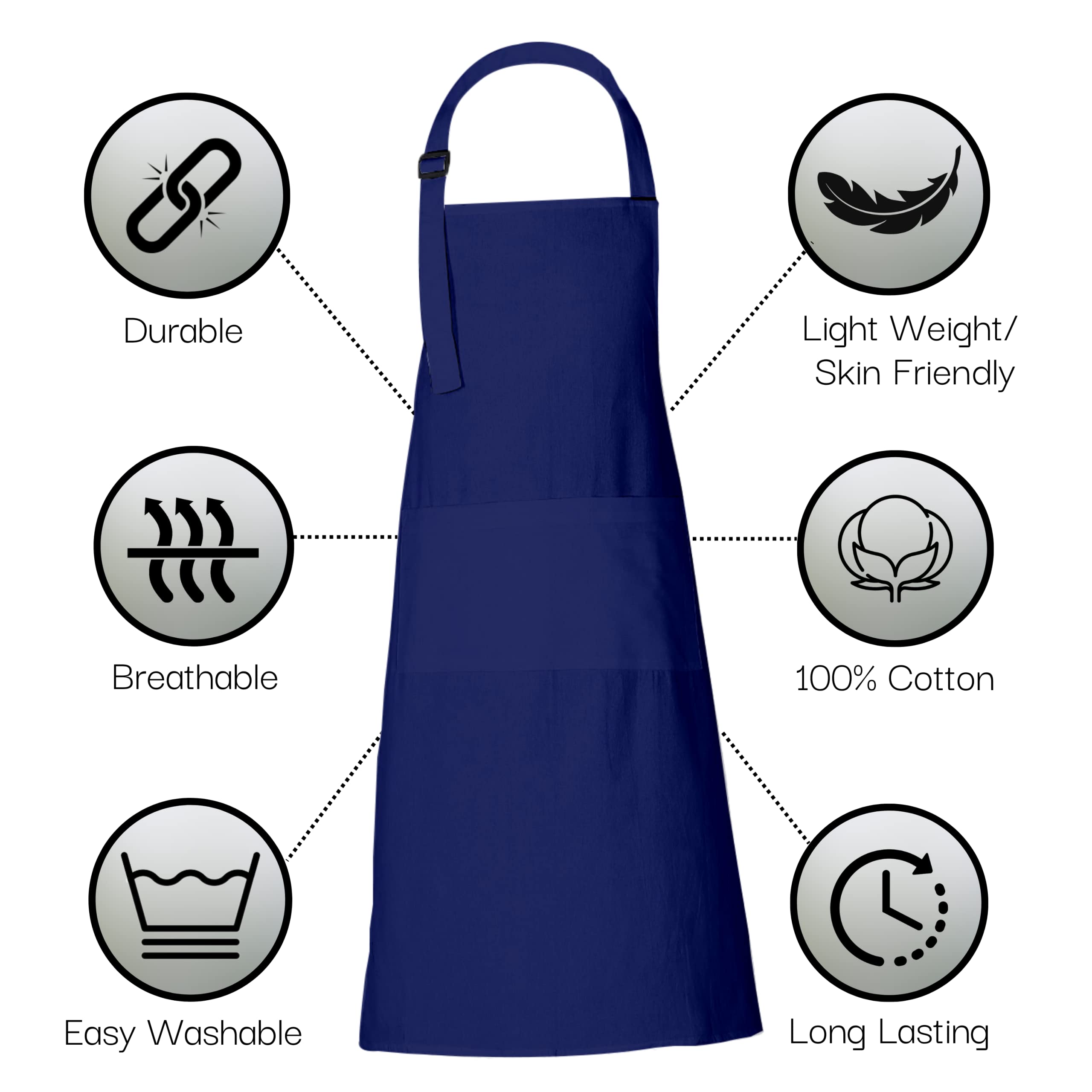 RAJRANG Bulk Apron for Women Men with Pockets Cotton Kitchen Cooking Chef Aprons Sodalite Blue 35x27 Inches Set of 10