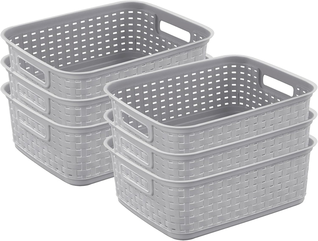 Sterilite Short Plastic Weave Storage Baskets - Perfect for Organizing Crafts & Jewelry | Gray, 6-Pack