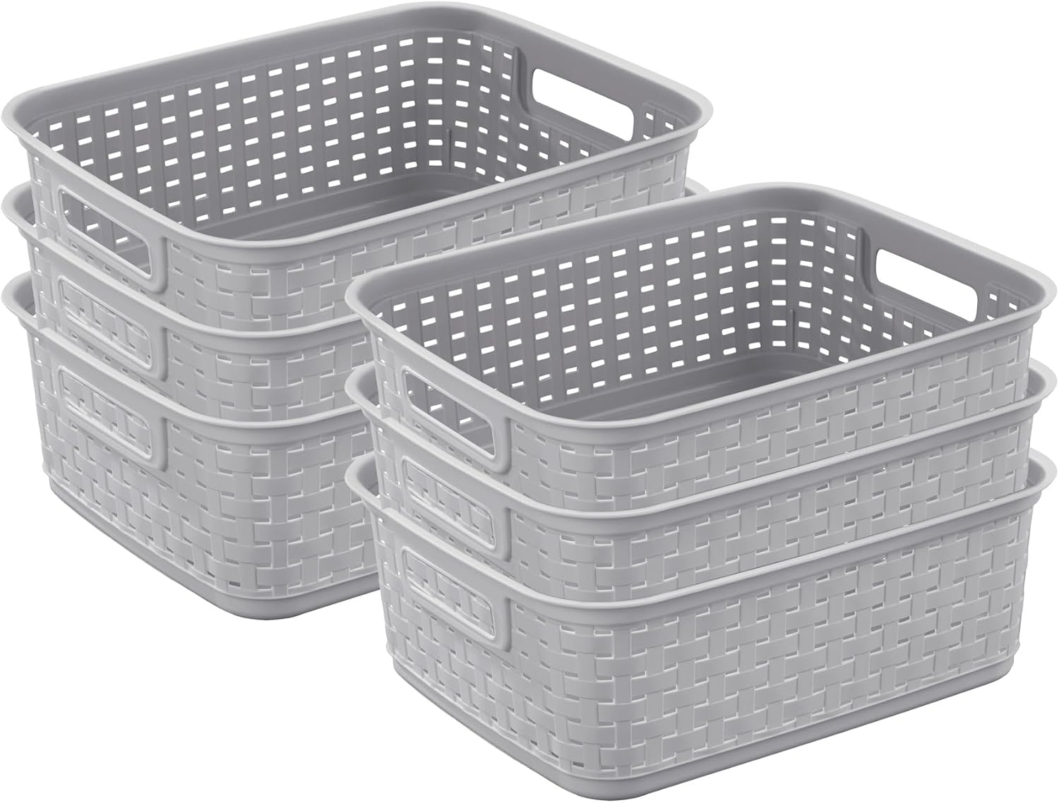 Sterilite Short Plastic Weave Storage Baskets - Perfect for Organizing Crafts & Jewelry | Gray, 6-Pack