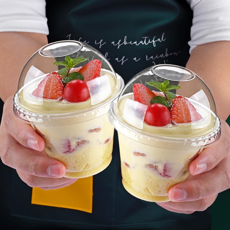 Panxxsen 100 Pcs 8oz Clear Plastic Cups with No Hole Dome Lids,Disposable Parfait Cups with Dome Lids,PET Dessert Cup,Fruit Cup for Dessert Salad and Fruit