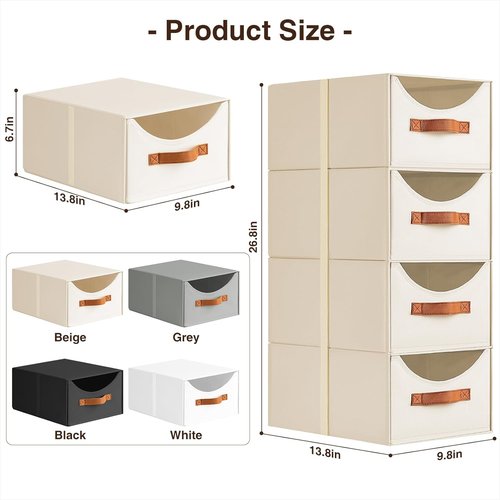 Homsorout Stackable Storage Drawers - Collapsible 4-Pack Fabric Organizers for Closet & Bedroom | Beige