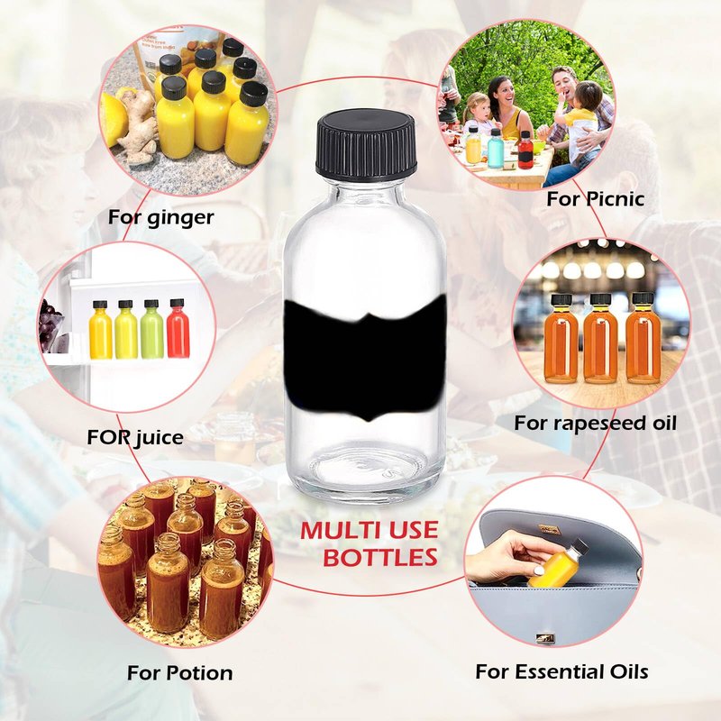 Z-synka 4OZ Small Glass Bottles with Lids and Funnels,120ml Boston Round Wellness Shot Container Bourbon Whiskey Sample Bottles for Liquor,Essential Oils,Hot Sauce,Juices,Leak Proof 6 Pack