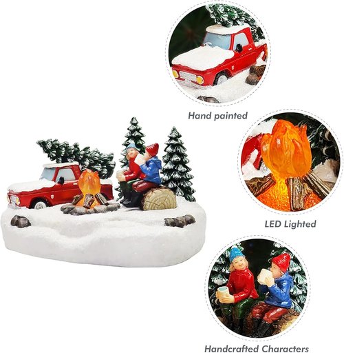 Moments In Time Christmas Village Scene - Campfire With LED Lights | Battery Operated (4.3" H x 6.6" W x 4.3" D)