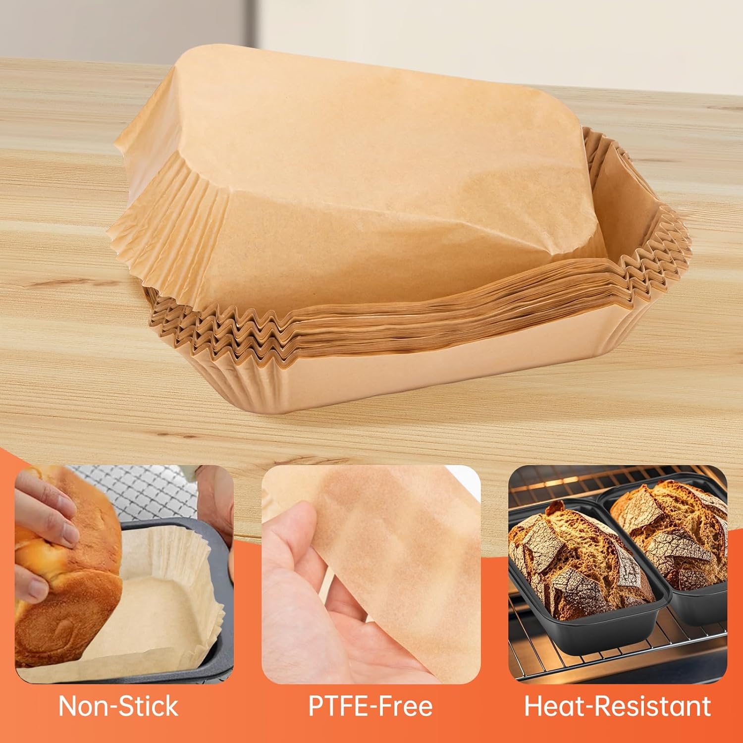 Skiennix 100 Pcs Loaf Pan Liners - Non-Stick Pre-Formed Parchment Paper for 9x5 Inch Bread Pans