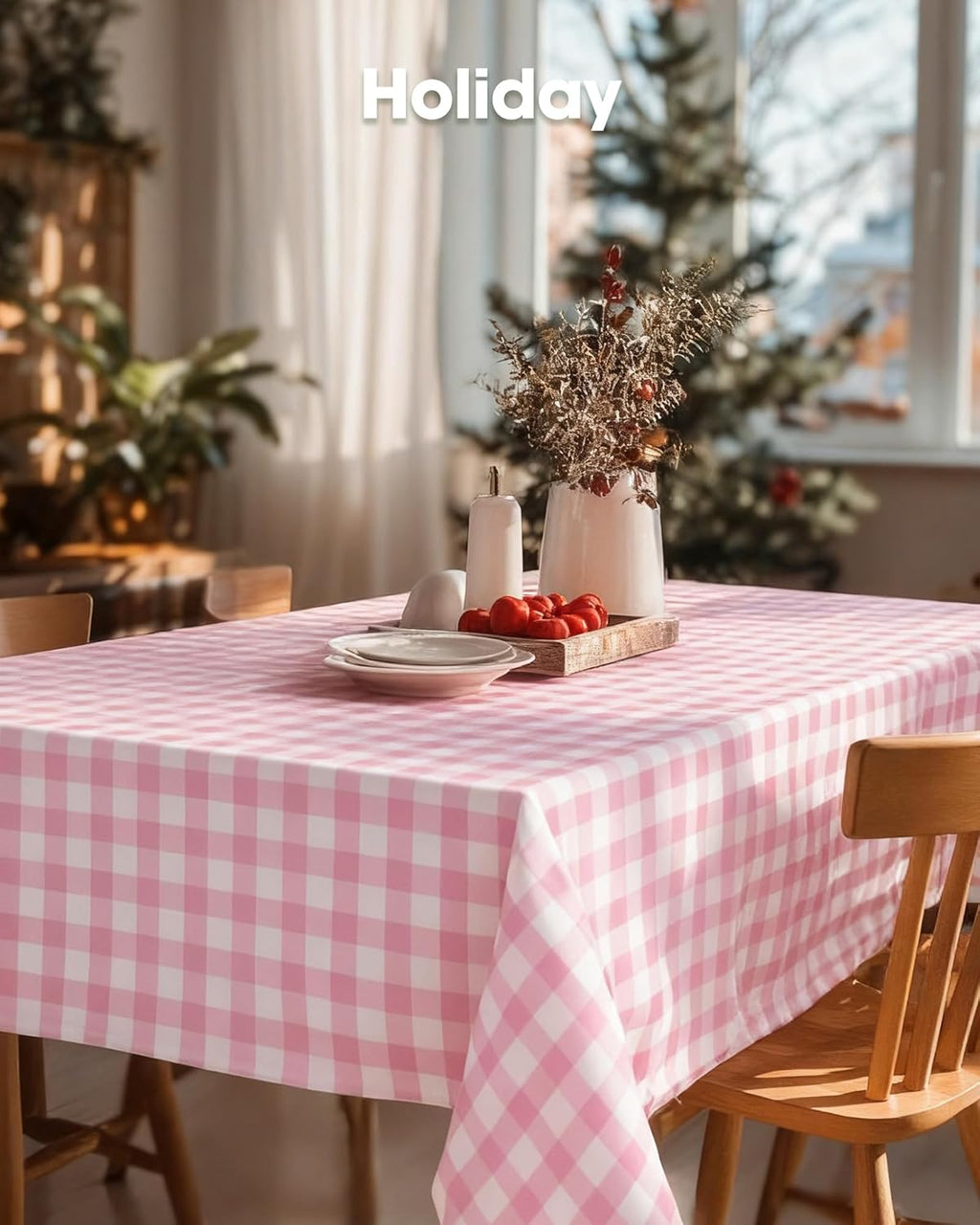 Pureegg Disposable Table Cloths - 10 Pack, 54 x 108 Inch, Sturdy Pink Gingham for Parties & Picnics