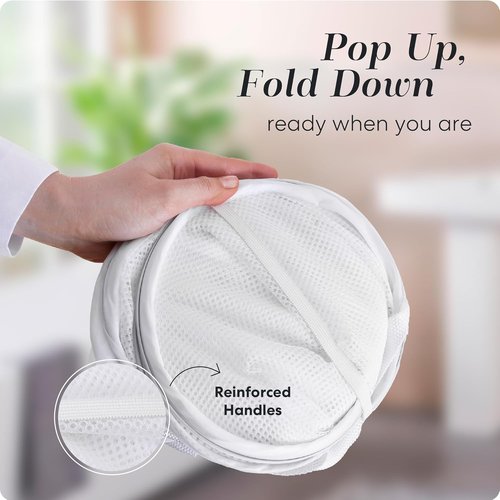 Handy Laundry Collapsible Mesh Pop-Up Hamper - 2-Pack, Space-Saving Design with Side Pocket, Breathable & Durable (White)