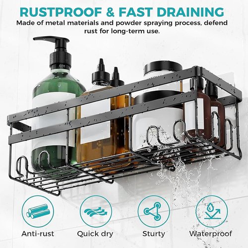 HomeHacks Shower Caddy - Rustproof No-Drill Organizer with Space-Saving Hooks | 2-Pack for Bathroom & Kitchen