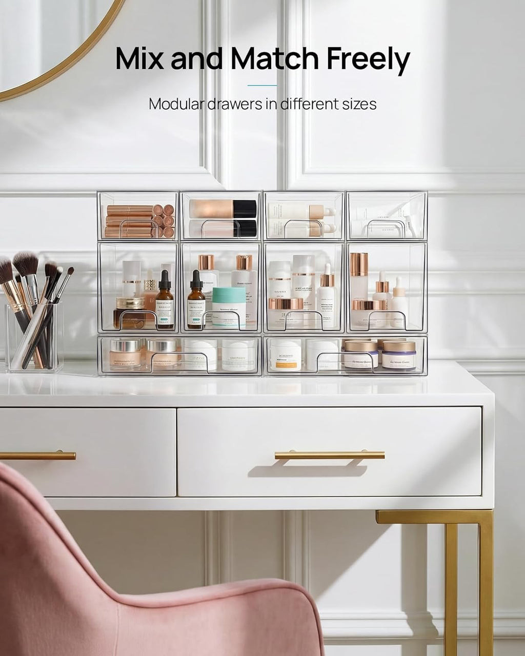 Vtopmart Small Clear Stackable Storage Drawers - Acrylic Makeup Organizer for Bathroom & Kitchen