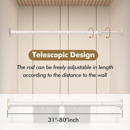 GXOACKJ Shower Curtain Rod - Adjustable 31-80 Inch Spring Tension, No Drilling, Rust-Resistant Stainless Steel