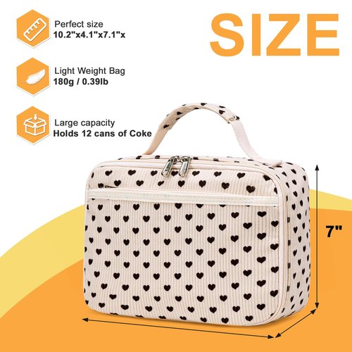 CAMTOP Kids Lunch Box Girls Corduroy Insulated Lunch Cooler Bag Reusable Lunch Tote Kit for School Travel(Heart)