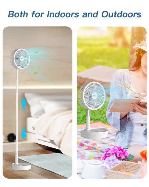 AICase Stand Fan,Folding Portable Telescopic Floor/USB Desk Fan with 10800mAh Rechargeable Battery,4 Speeds Super Quiet Adjustable Height and Head Great for Office Home Outdoor Camping-White