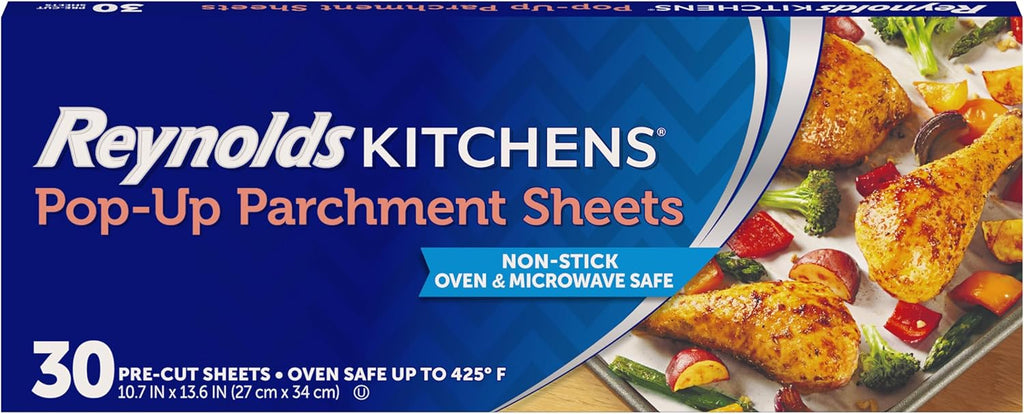 Reynolds Kitchens Parchment Paper Sheets - Non-Stick & Oven-Safe | 30 Count, 10.75 in x 13.75 in