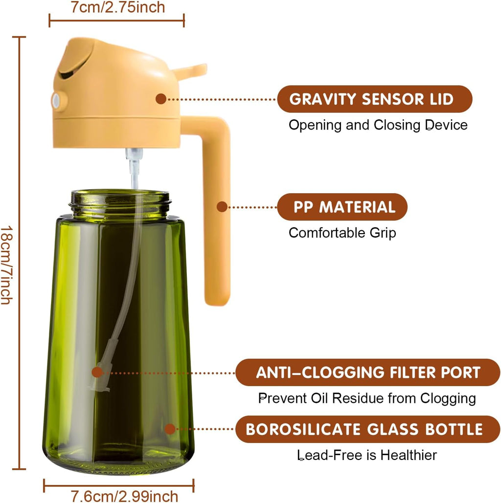 YARRAMATE Light-Blocking Dark Oil Sprayer - 16oz Olive Oil Dispenser Bottle, Premium Green Glass for Kitchen
