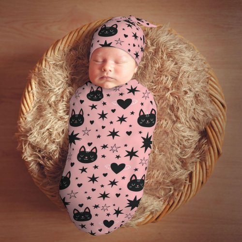 AuHomea Halloween Cute Cartoon Bat Newborn Swaddle Blanket with Beanie Set Soft Baby Sleep Sack Stretch Adjustable Swaddle Wraps Receiving Blankets