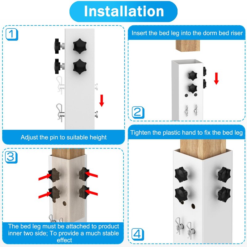FOROIRON 2025 Up-Grade 4 Pack Carbon Steel Dorm Bed Riser 2.39" Diameter Metal Bed Riser Tall Bed Riser for Dorm Wooden Bed Frame Table Adjust Height 3.2", 5.1", 8.1",11.2" (for Bed Leg 1.5-2.3")