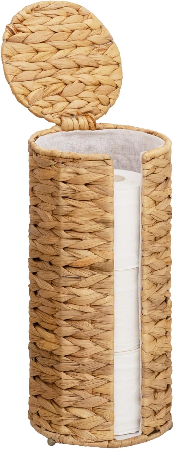 StorageWorks Toilet Paper Holder Stand - Free Standing Design with Built-in Cloth Lining | Holds 3 Rolls