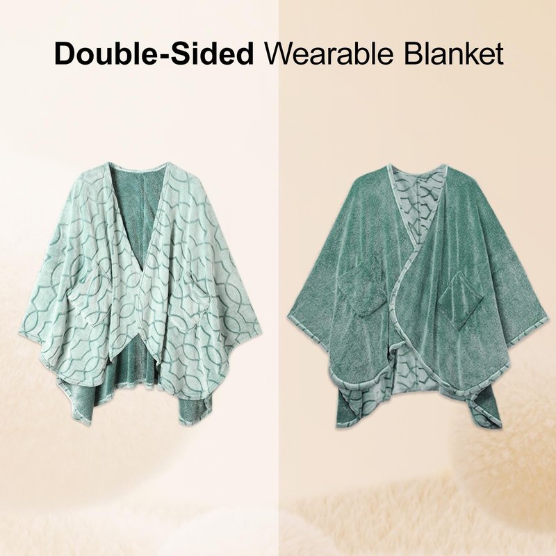 Bcareself Ultra Soft Flannel Reversible Shawl, with Pockets for Women & Men, Home & Travel Throw Blanket (Heather Grey, 58'' x 64'')