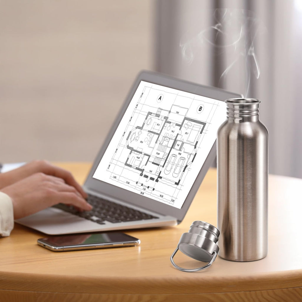 Yopay 2 Pack Stainless Steel Sports Water Bottles, 26OZ Single Walled 18/8 Stainless Steel Water Bottle with Handle, Uninsulate Metal Water Bottle for Cyclists, Runners, Hikers, Beach Goers, Picnics