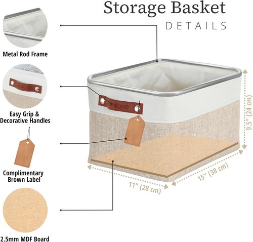 DECOMOMO Storage Baskets - Large Fabric Storage Bins for Organizing Linen Closets (Beige & White)