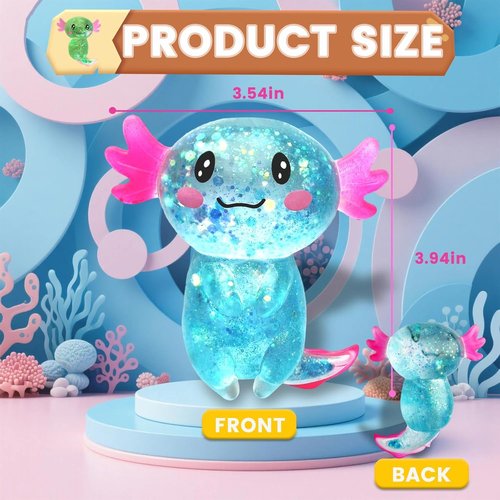 Axolotl Squishy Stress Relief Toy - Glitter Fidget Toy for Kids & Adults | Blue Anxiety Relief