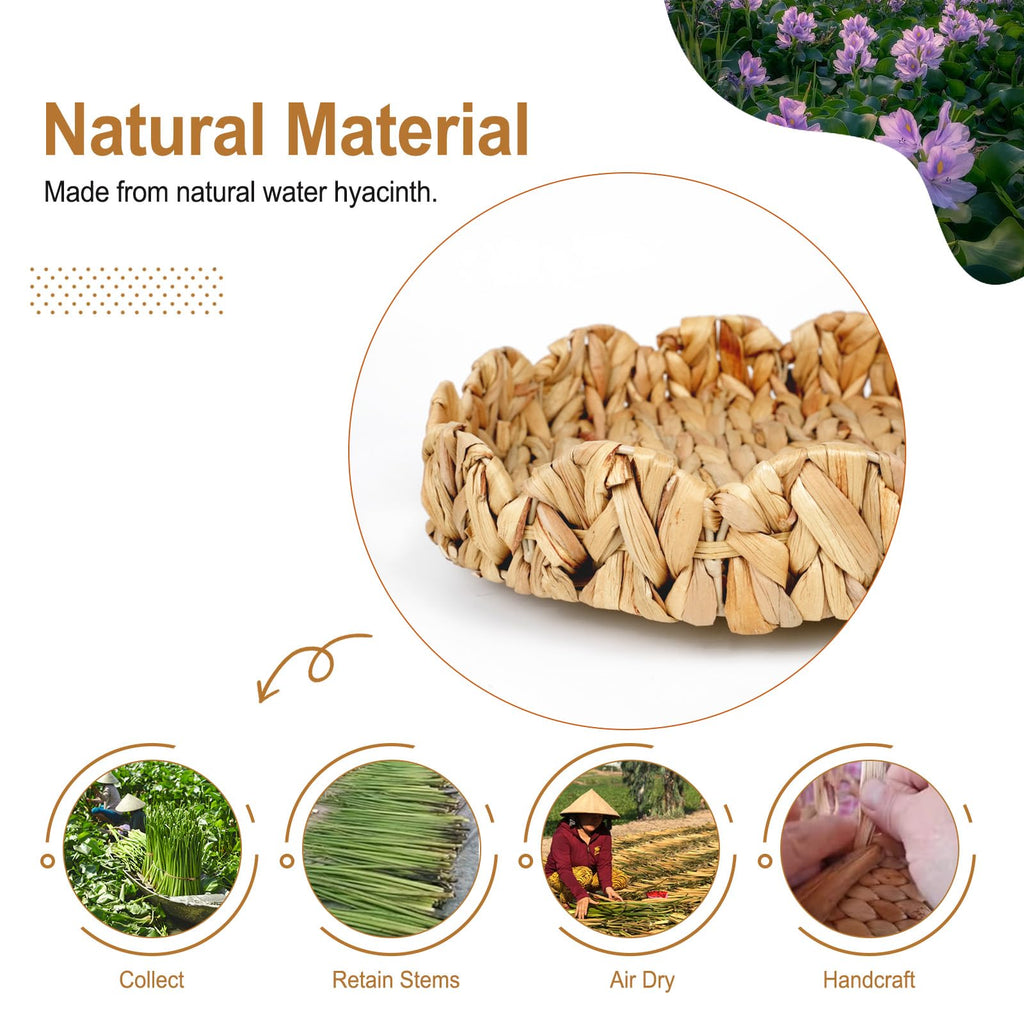 Rattan Serving Tray, 12.5 Inches, Turntable, Round Wicker Tray for Coffee Table, Home and Kitchen, Organizer with Handles, Handwoven Lazy Susan for Tabletop, Countertop