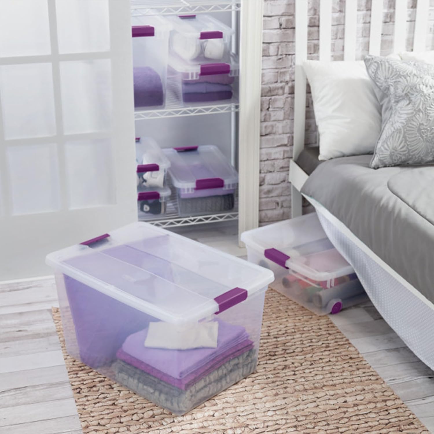 Sterilite 6 Pack ClearView Latch Storage Bins - Stackable 66 Quart Organizer Containers for Home & Closet