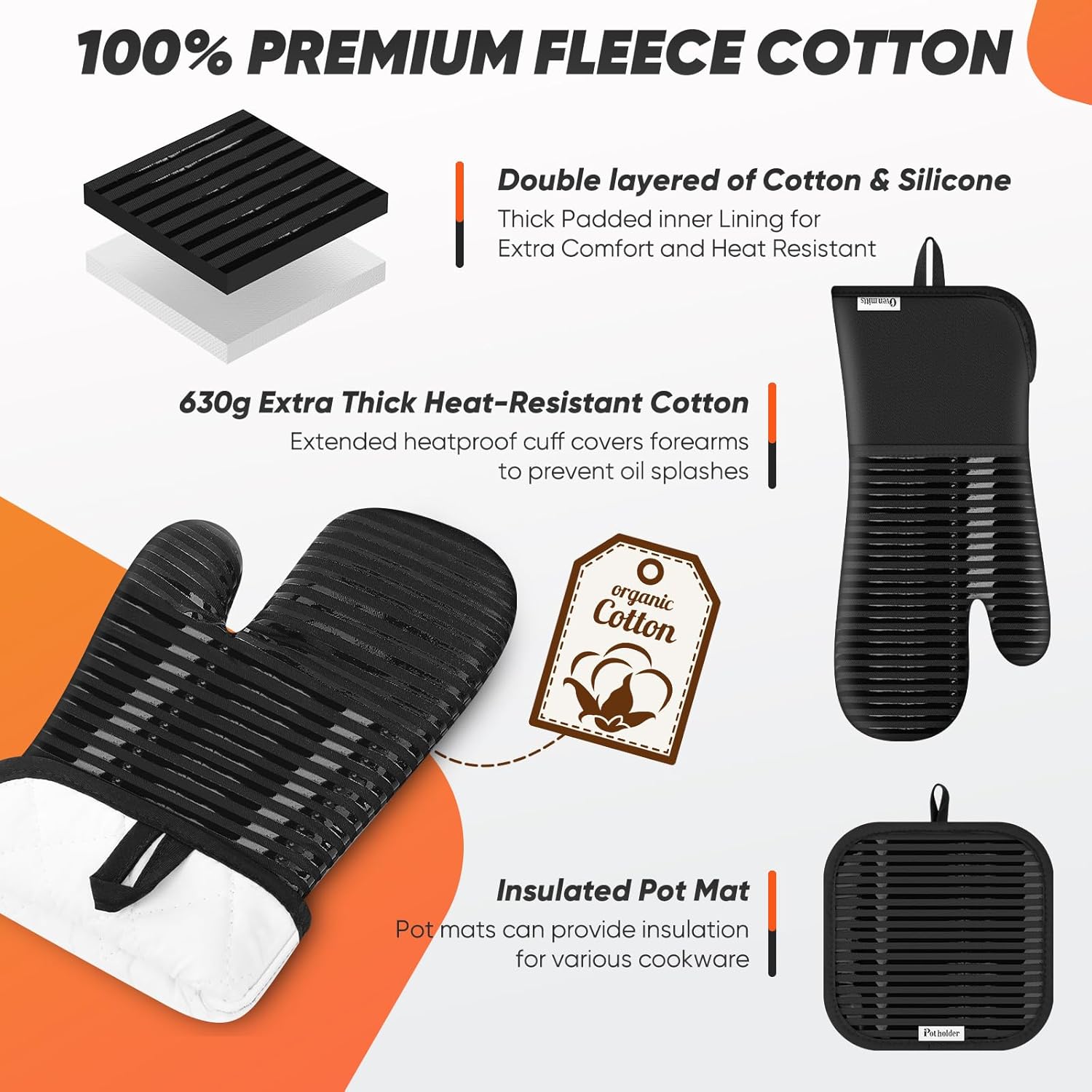 Skiennix Oven Mitts Set - Heat Resistant 500°F with Silicone Grip | Includes 2 Gloves, 2 Potholders, 4 Towels