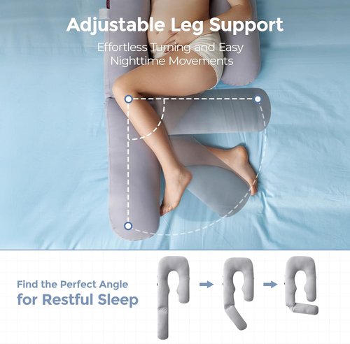 Momcozy Pregnancy Pillow - Cooling Cover & Adjustable Leg Support for Back, Hips, Belly | 50-72 Inch, Grey