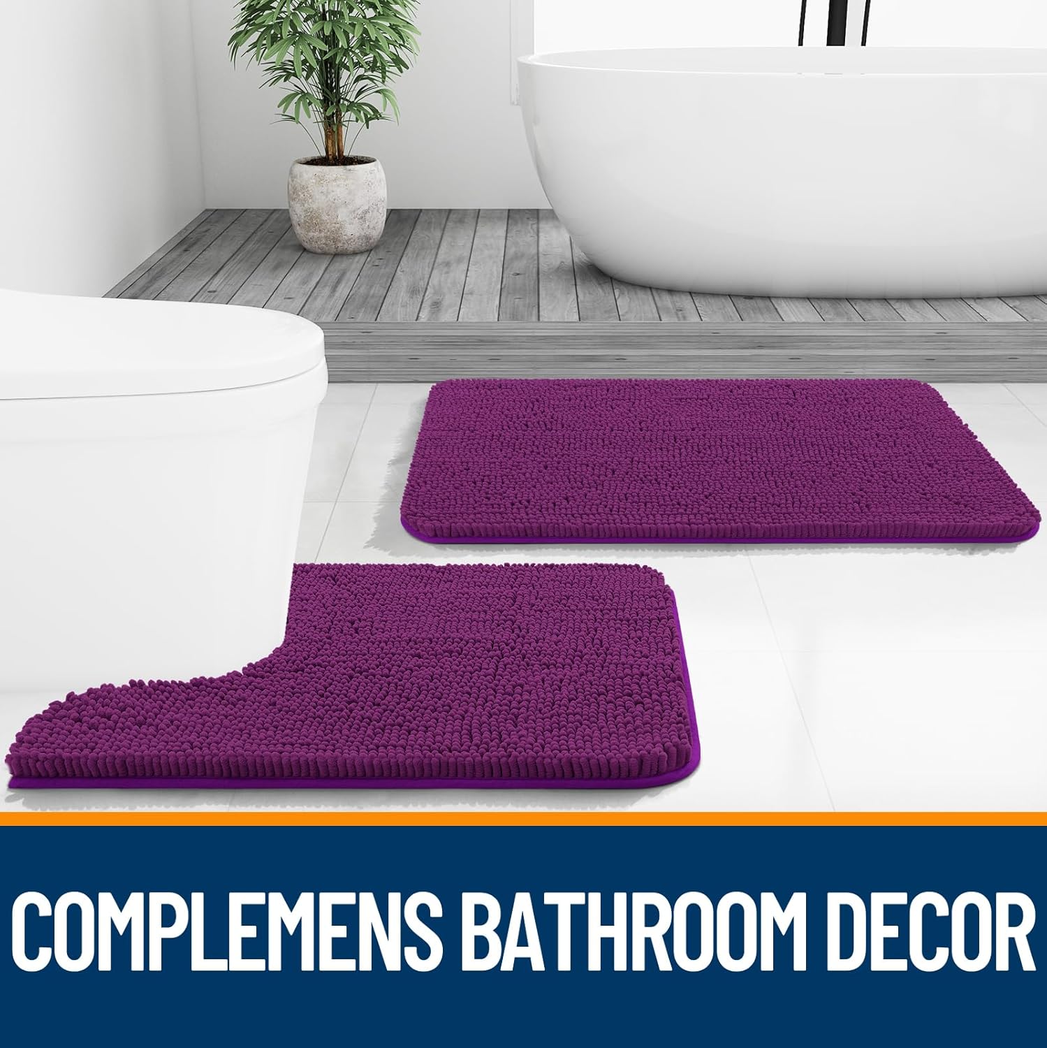 OLANLY Bathroom Runner Rugs - Extra Soft Chenille Bath Mats | 44x24, Quick Dry & Machine Washable, Purple