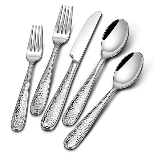 Stapava 40-Piece Hammered Silverware Set, Heavy Duty Stainless Steel Flatware Set for 8, Food Grade Cutlery Utensils Set for Home Restaurant and Hotel, Mirror Polished, Dishwasher Safe