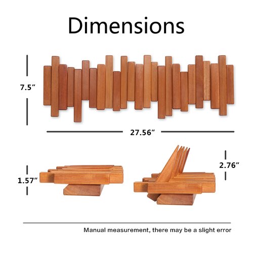 Acsigesn Wooden Coat Rack Wall Mounted Sticks Multi Rack Solid Handmade Natural Cherry Wood Artwork with 7 Flip-Down Unique Modern Hooks for Coats Bag Hat Umbrella