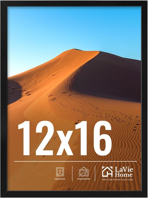 LaVie Home 12x16 Picture Frame - Classic Black Wall Display with HD Plexiglas | Vertical & Horizontal Use