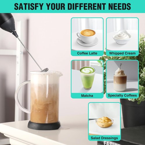 HAUSHOF Rechargeable Milk Frother Wand - Handheld Electric Foam Maker for Coffee, Latte & Cappuccino - Black