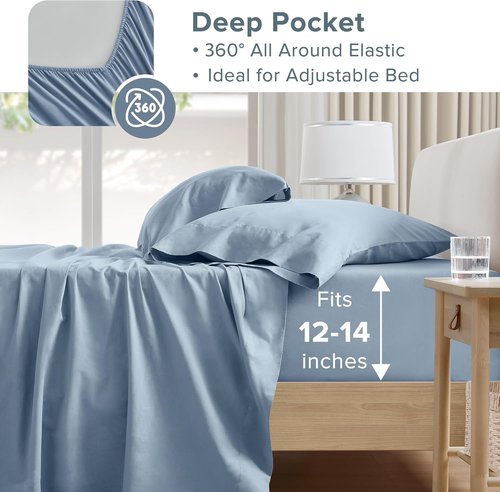 Comfort Spaces 100% Cotton Sheet Set - Breathable & Soft Bedding for Twin Mattresses, Blue 3 Piece Set