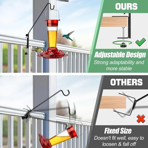 Biubee Deck Bird Feeder Hanger - Heavy-Duty Steel Railing Hook with Adjustable Clamp | 13.8 Inches, 2-Pack