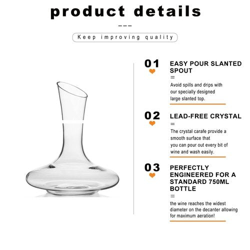 LUXU Wine Decanter,Lead-Free Hand Blown Crystal Glass, Elegant and Effective Red Wine Carafe, Premium Wine Aerator with Wide Base,Wine Accessories,Wine Gift